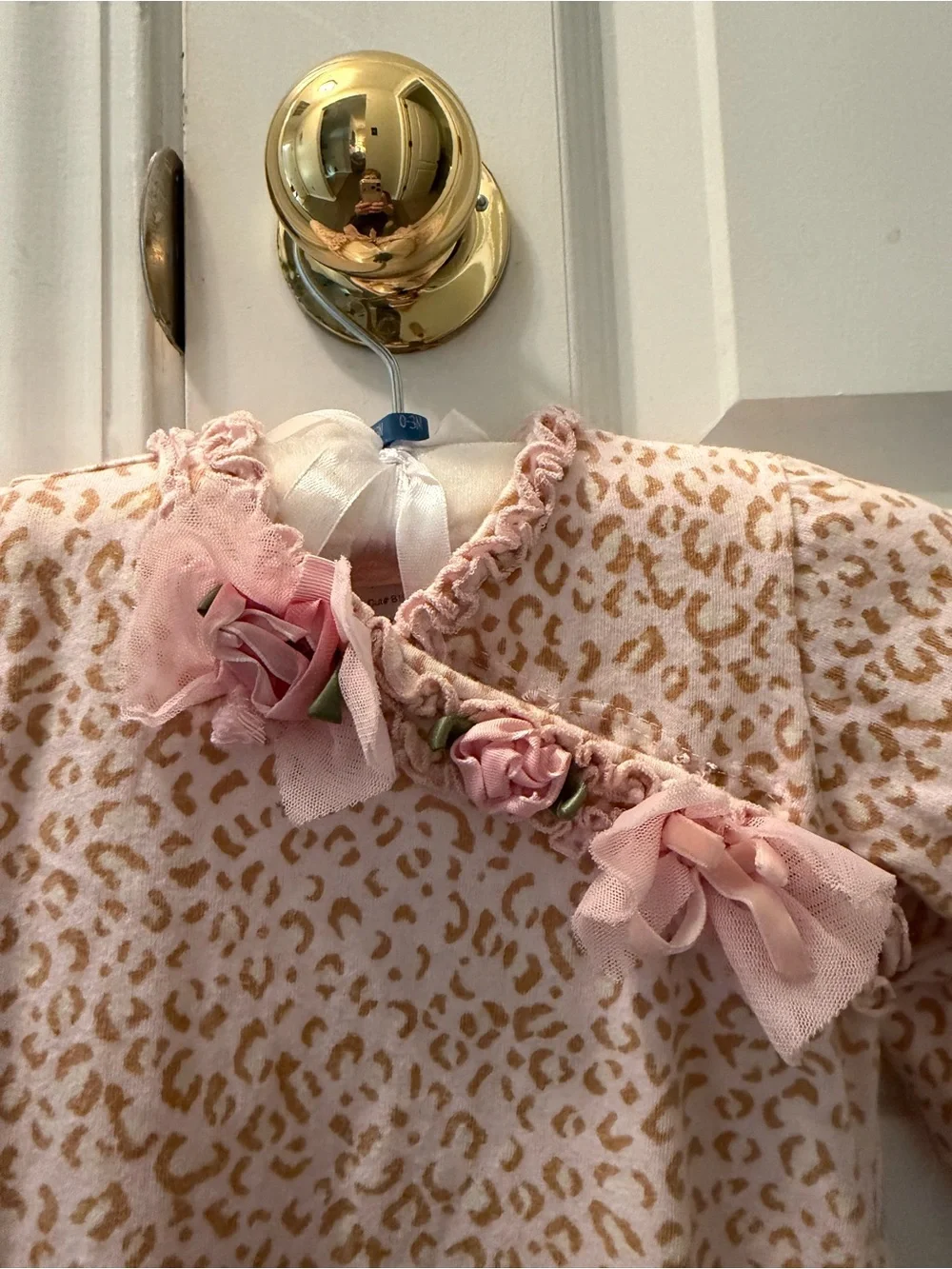 Biscotti Pink and Tan Leopard Print Baby gown w/matching cap